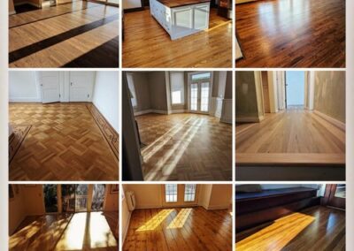 Nine images in one showing various JAK wood flooring projects