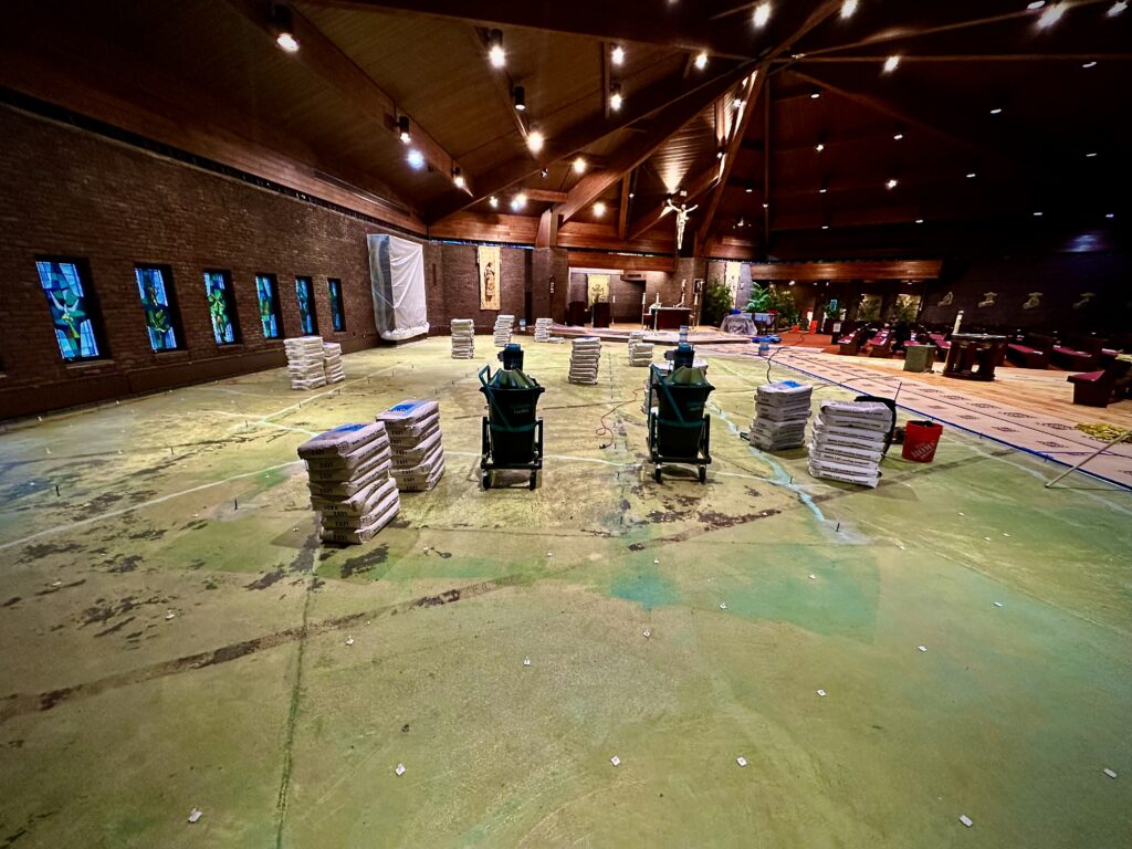 Collomix LevMixers staged with Wakol Z631 self-leveling compound before pour